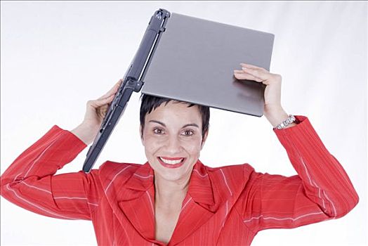 职业女性,笔记本电脑,上方,头部