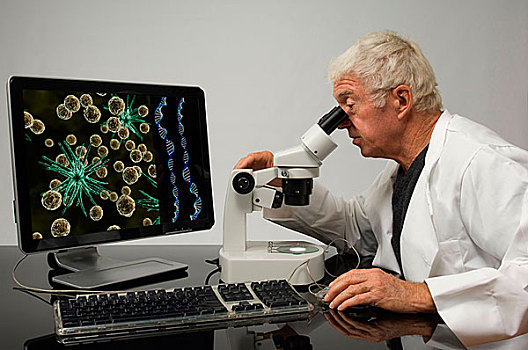 老人,基因,工程师,显微镜