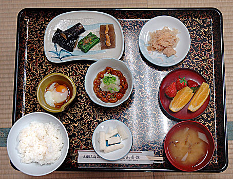 早餐,传统,日本,蛋,水果