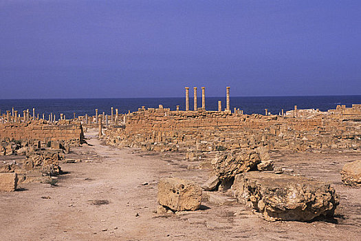 利比亚,靠近,的黎波里,萨布拉塔,俯视,罗马,城市