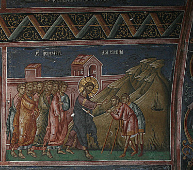 耶稣,治愈,两个,男人,14世纪,艺术家