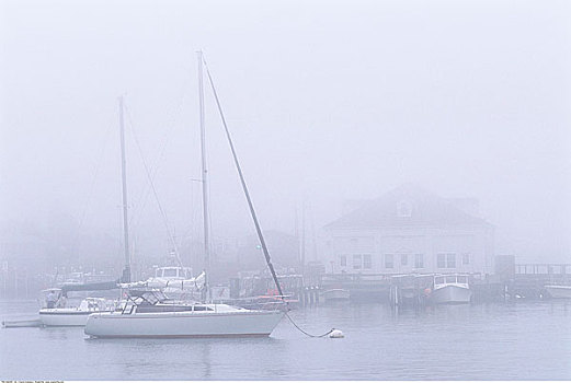 船,薄雾,玛莎葡萄园,马萨诸塞,美国