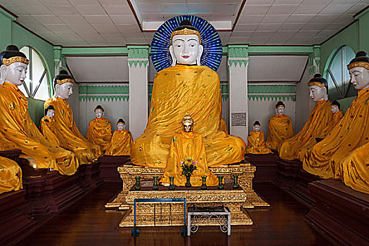 佛像,黄色,长袍,大金塔,仰光,缅甸,亚洲