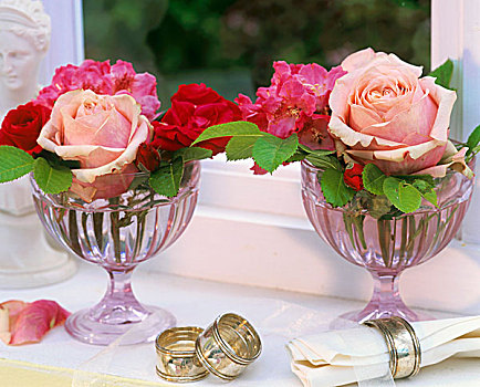 玫瑰,杜鹃属植物,玻璃,高脚杯