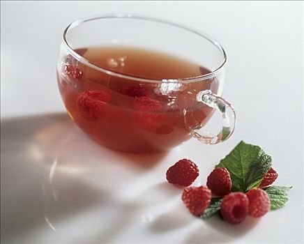 树莓,茶,玻璃杯