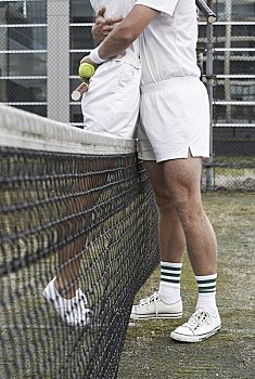 网球手,搂抱,球网