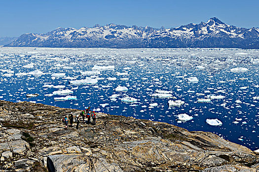 人群,远足,远眺,峡湾,东方,格陵兰