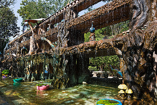 喷泉,水,特征,寺院,泰国,亚洲