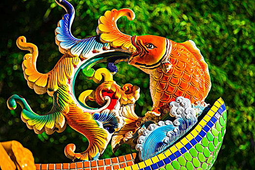 中国宗教信仰,寺庙大金炉,顶盖上的吉祥物石鲤鱼