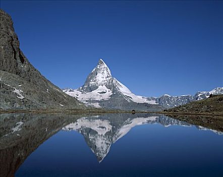 马塔角,反射,湖,策马特峰,阿尔卑斯山,瑞士