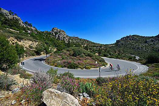 两个,比赛,骑车,弯路,靠近,克里特岛,希腊,欧洲