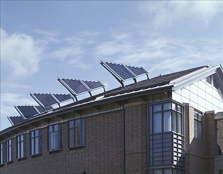 剑桥大学,太阳能电池板,特写,房顶