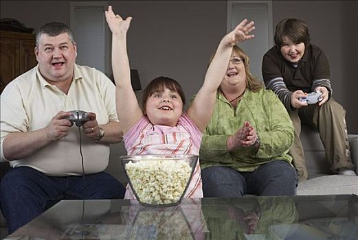 家庭,玩,电子游戏,爆米花