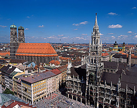 玛利亚广场,市政厅,圣母教堂,大教堂,慕尼黑,巴伐利亚,德国
