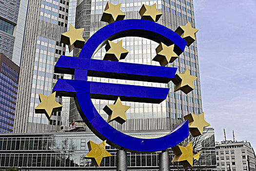 欧元标志,欧洲,中央银行,法兰克福,黑森州,德国