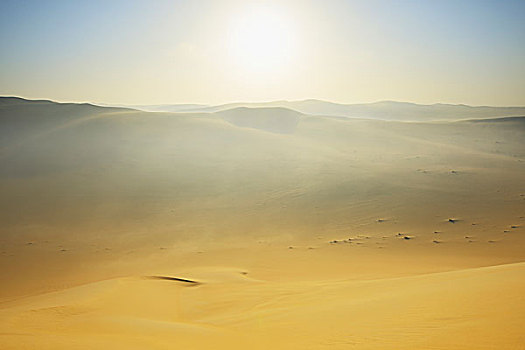 太阳,沙丘,晨雾,沙子,海洋,利比亚沙漠,撒哈拉沙漠,埃及,北非,非洲