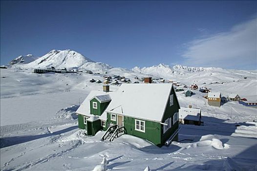 房子,积雪,风景,格陵兰
