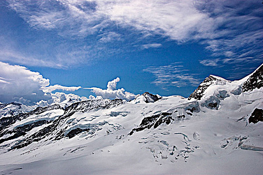 云,上方,积雪,山脉,少女峰,伯恩高地,瑞士
