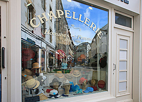 窗户,商店,销售,帽子,场景,街道,反射,2000年,老城,瓦纳,布列塔尼半岛,法国