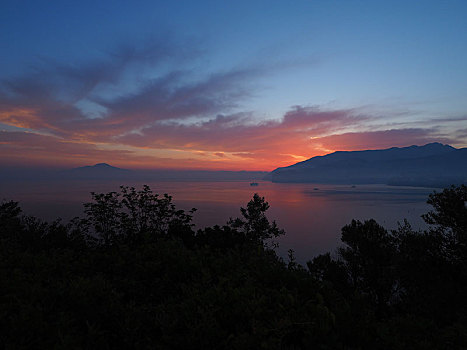 日出,黎明,海湾地区,那不勒斯,索伦托,背景,维苏威火山,坎帕尼亚区,意大利,欧洲