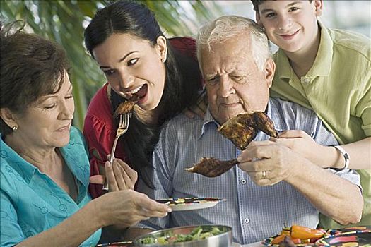 老年,夫妻,午餐,孙辈