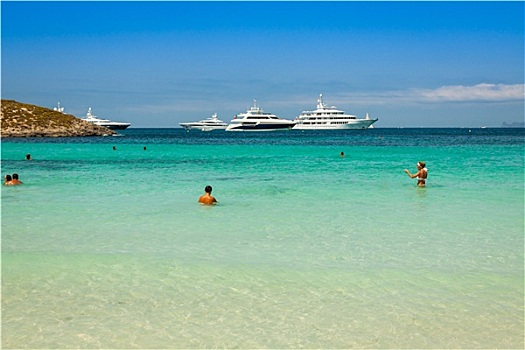 奢华,游艇,青绿色,海滩,福门特拉岛