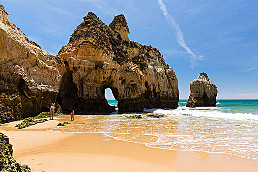 人,探索,沙滩,石头,阿尔加维,葡萄牙