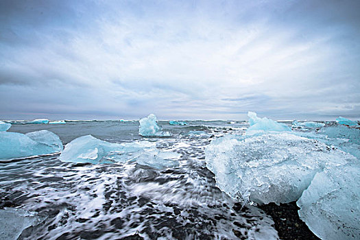 结冰,泻湖,风景,蓝色,冰山,泡沫,海洋,多云,蓝天,杰古沙龙湖,瓦特纳冰川国家公园,冰岛,欧洲
