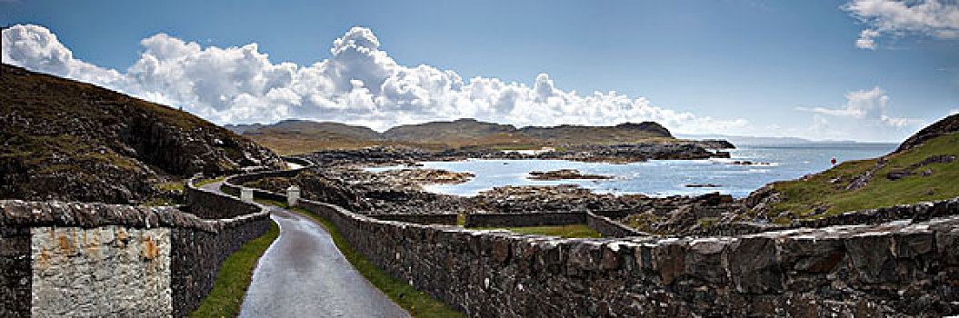 道路,排列,石头,栅栏,海岸,苏格兰
