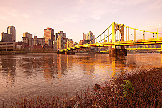 桥,天际线,匹兹堡,宾夕法尼亚,美国