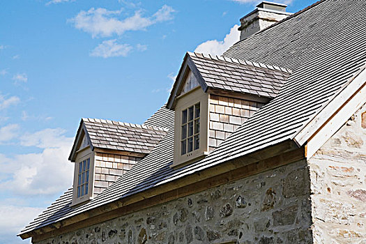 雪松,木瓦,屋顶,屋顶窗,老,住宅,家,魁北克,加拿大