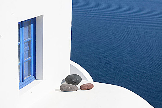 风景,蓝色,窗户,锡拉岛,希腊