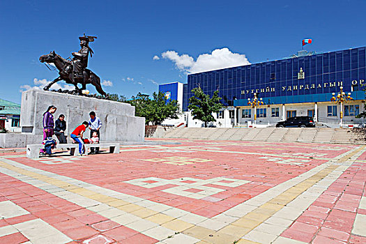 市政厅,广场,骑马雕像,省,蒙古,亚洲
