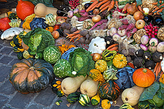 彩色,展示,不同,品种,蔬菜,市场货摊,科尔玛,阿尔萨斯,法国,欧洲