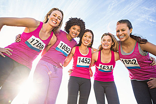 五个,微笑,跑步,支持,乳腺癌,马拉松,头像