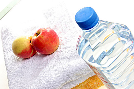 特写,苹果,毛巾,水瓶