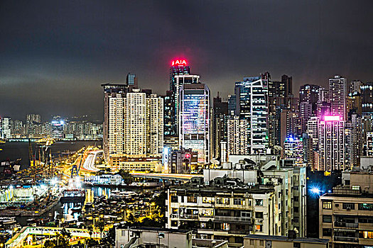 城市灯光,夜晚,香港,中国