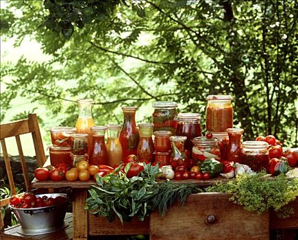 多样,西红柿,花园桌