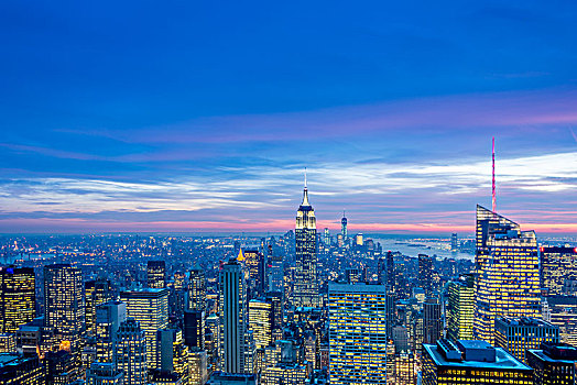 夜景,纽约,曼哈顿,日落