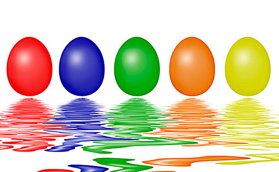 彩色,复活节,蛋,水,反射