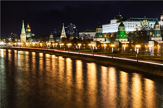 夜晚,城市,克里姆林宫,莫斯科