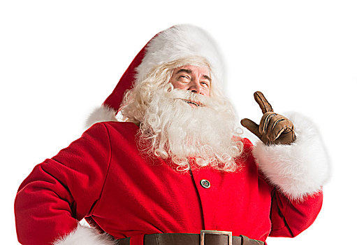 头像,高兴,圣诞老人,概念,隔绝,白色背景,背景,手势,指点,指尖
