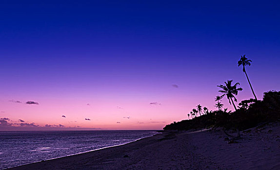 海滩,日落,珊瑚海岸,维提岛,斐济,大洋洲