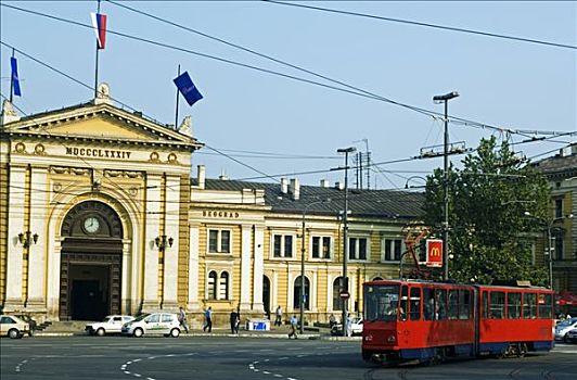 塞尔维亚,贝尔格莱德,火车站,有轨电车