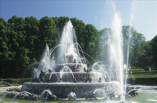 喷泉,海伦基姆湖堡,城堡,国王,童话,巴伐利亚,德国,欧洲