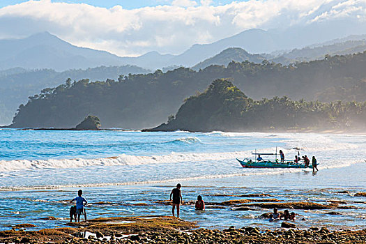 巴拉望岛,菲律宾,孩子,玩,海滩,靠近,著名,地下,河