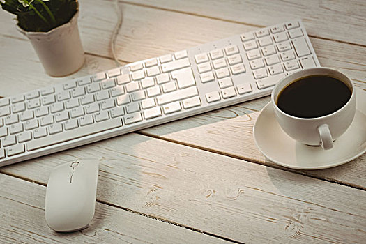 白色,键盘,咖啡杯
