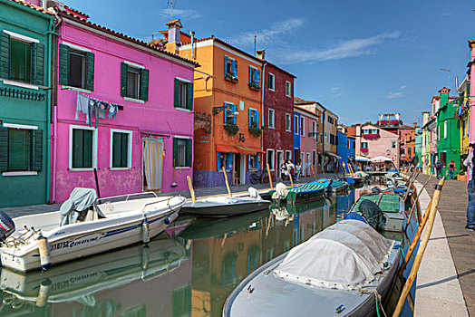 彩色,涂绘,房子,运河,布拉诺岛,威尼斯,威尼托,意大利,欧洲
