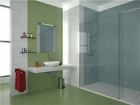 现代,绿色,浴室