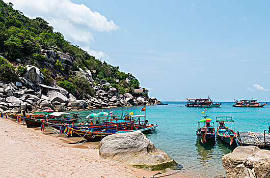 船,海滩,蓝绿色海水,龟岛,海湾,泰国,亚洲